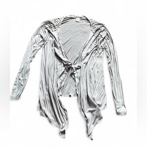 Design History Light Green/Grey Open Lightweight Cardigan With Details Size S